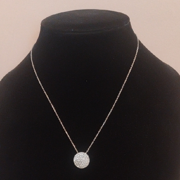 Jewelry - 925 Stamped Sterling Silver And 925 CZ Disc Pendant Necklace Total Length 18"
